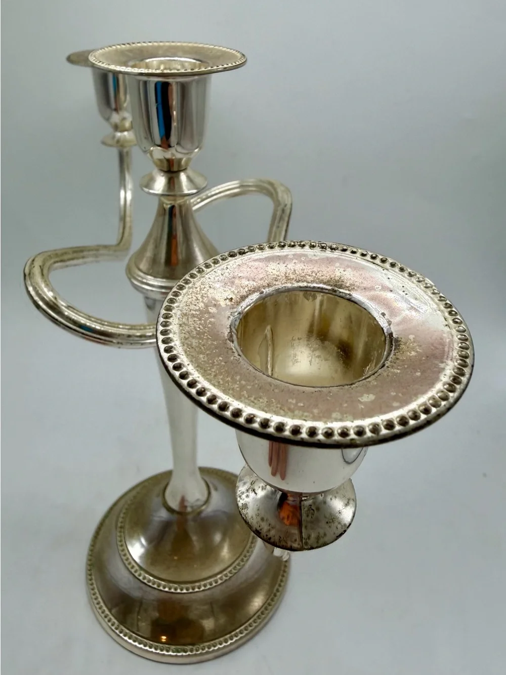 Queen Anne Style Silver Metal 3-Arm Candelabra Centerpiece